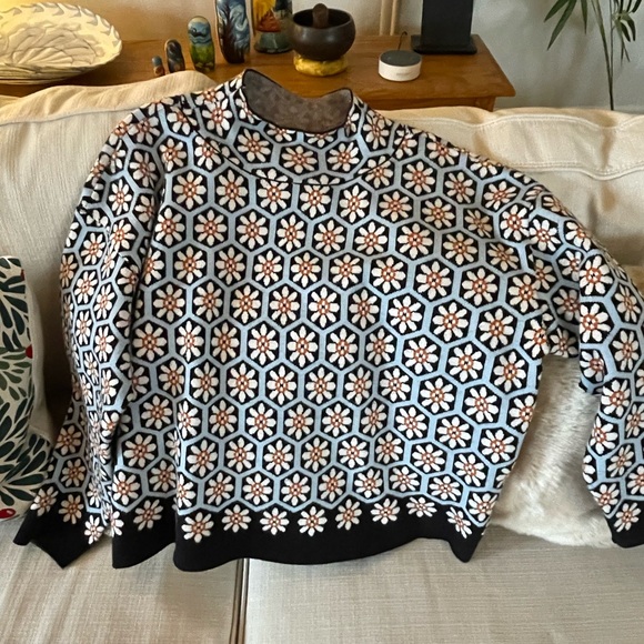 Anthropologie Geometric Floral Turtleneck Sweater - Black, White, and Orange - Picture 3 of 6